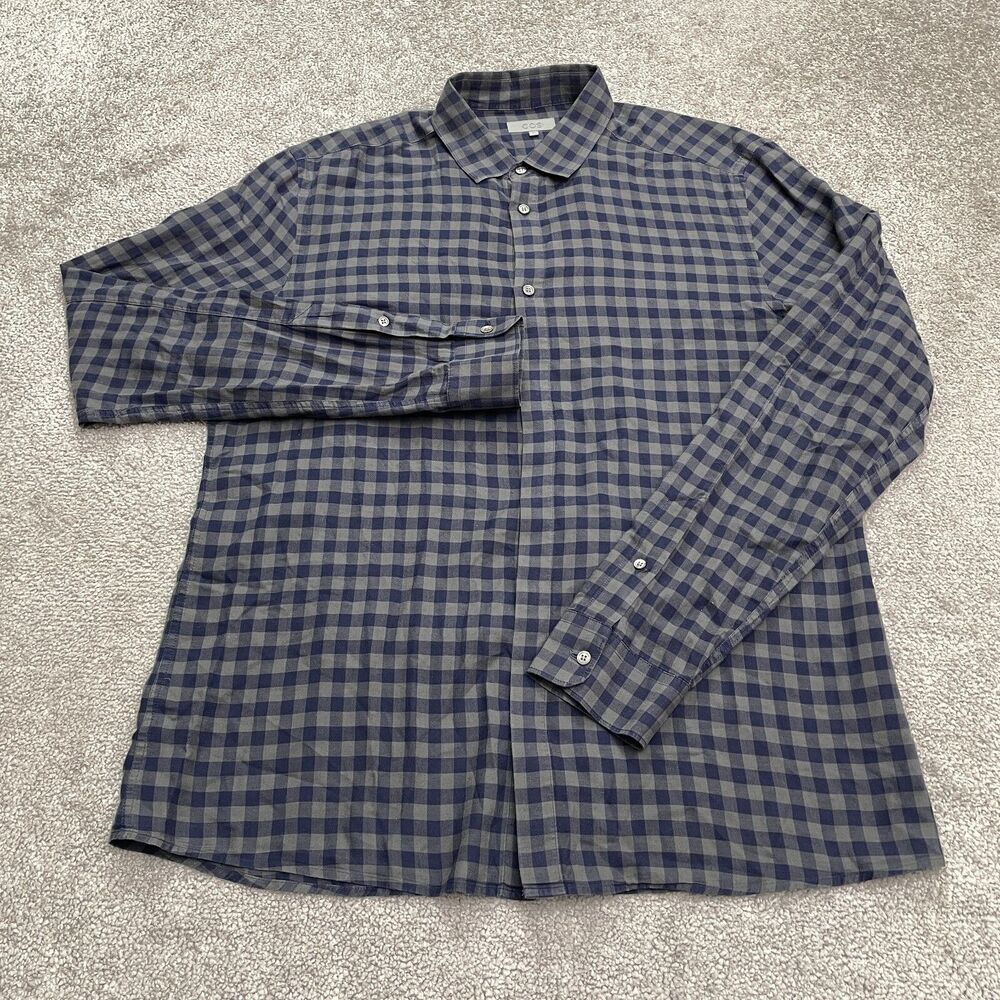 COS Blue and Gray Checkered Casual Button Down Shirt